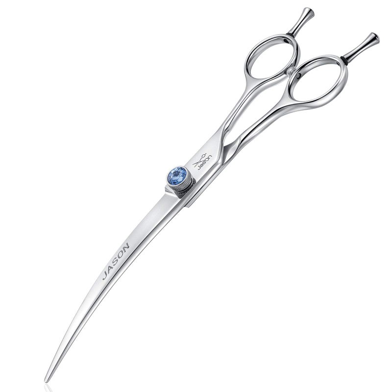 JASON 7" Curved Dog Grooming Scissors, Ergonomic Pets Cats Trimming Shears with Offset Handle and a Jewelled Screw for Right Handed Groomers, Sharp, Comfortable Christmas Gift - Image 1